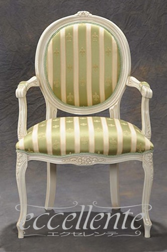 イタリア製 アームチェア ブリアンゾーロオーバル アンティークホワイト仕上げ／グリーン｜GP-69WAG