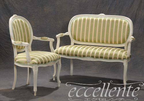 イタリア製 アームチェア ブリアンゾーロオーバル アンティークホワイト仕上げ／グリーン｜GP-69WAG