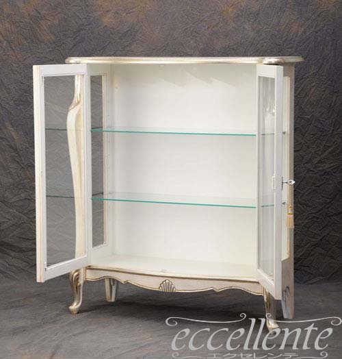 イタリア製 2ドアキューリオ パッシオーニ Low／アンティークホワイト+シルバーリーフ  2 door curio Passioni Low/Antique white with silver leaf｜TV-ST5455LQ