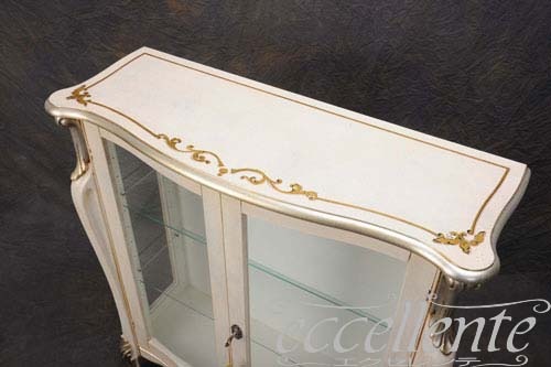イタリア製 2ドアキューリオ パッシオーニ Low／アンティークホワイト+シルバーリーフ  2 door curio Passioni Low/Antique white with silver leaf｜TV-ST5455LQ
