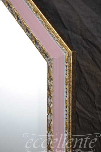 イタリア製 ミラー ピンクゴールド 八角｜Framed Mirror - Octagonal, Pink & Gold｜1864M005