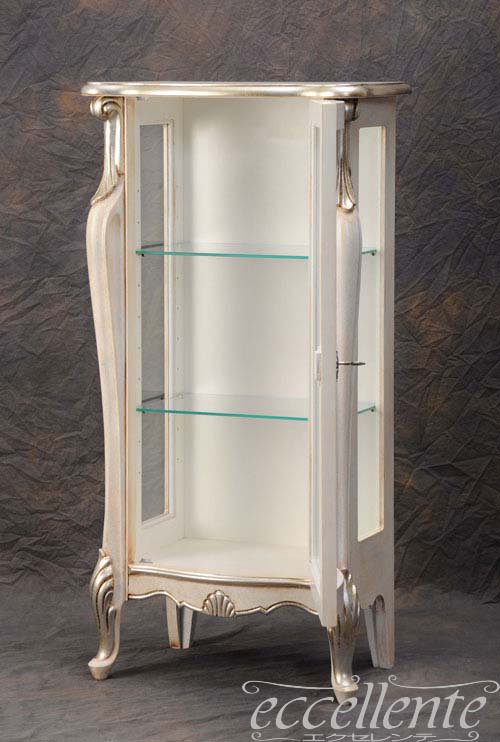 イタリア製 1ドアキューリオ パッシオーニ Low／アンティークホワイト+シルバーリーフ  1 door curio Passioni Low/Antique white with silver leaf｜TV-ST5454AW