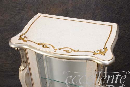 イタリア製 1ドアキューリオ パッシオーニ Low／アンティークホワイト+シルバーリーフ  1 door curio Passioni Low/Antique white with silver leaf｜TV-ST5454AW