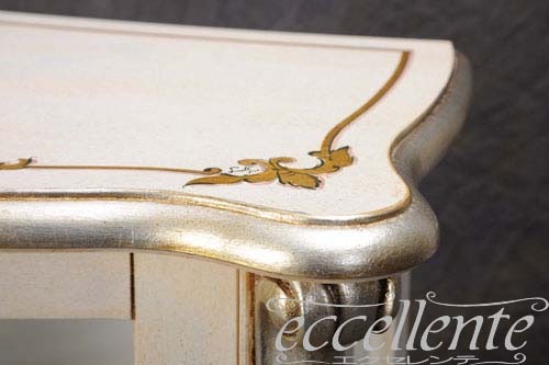 イタリア製 1ドアキューリオ パッシオーニ Low／アンティークホワイト+シルバーリーフ  1 door curio Passioni Low/Antique white with silver leaf｜TV-ST5454AW