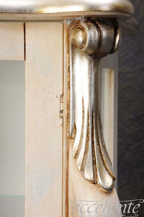 イタリア製 1ドアキューリオ パッシオーニ Low／アンティークホワイト+シルバーリーフ  1 door curio Passioni Low/Antique white with silver leaf｜TV-ST5454AW