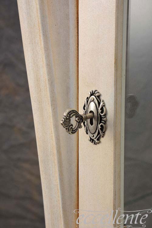 イタリア製 1ドアキューリオ パッシオーニ Low／アンティークホワイト+シルバーリーフ  1 door curio Passioni Low/Antique white with silver leaf｜TV-ST5454AW