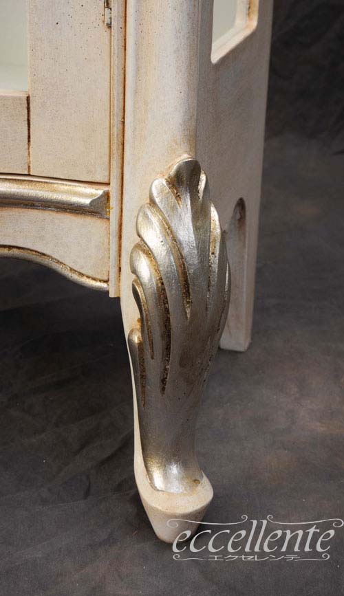 イタリア製 1ドアキューリオ パッシオーニ Low／アンティークホワイト+シルバーリーフ  1 door curio Passioni Low/Antique white with silver leaf｜TV-ST5454AW