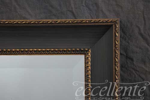 イタリア製 ミラー ブラックゴールド 四角｜Framed Mirror - Square Black & Gold｜3022M004