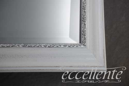 イタリア製 ミラー アンティークホワイト 四角｜Framed Mirror - Square Antique White｜3115M004W