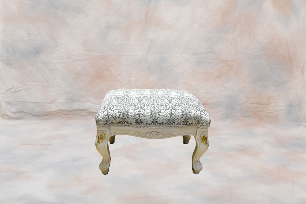 イタリア製オットマンスツール アンティークホワイト+ゴールド ベストオブモリス ｜TS-10SW/WM/BR