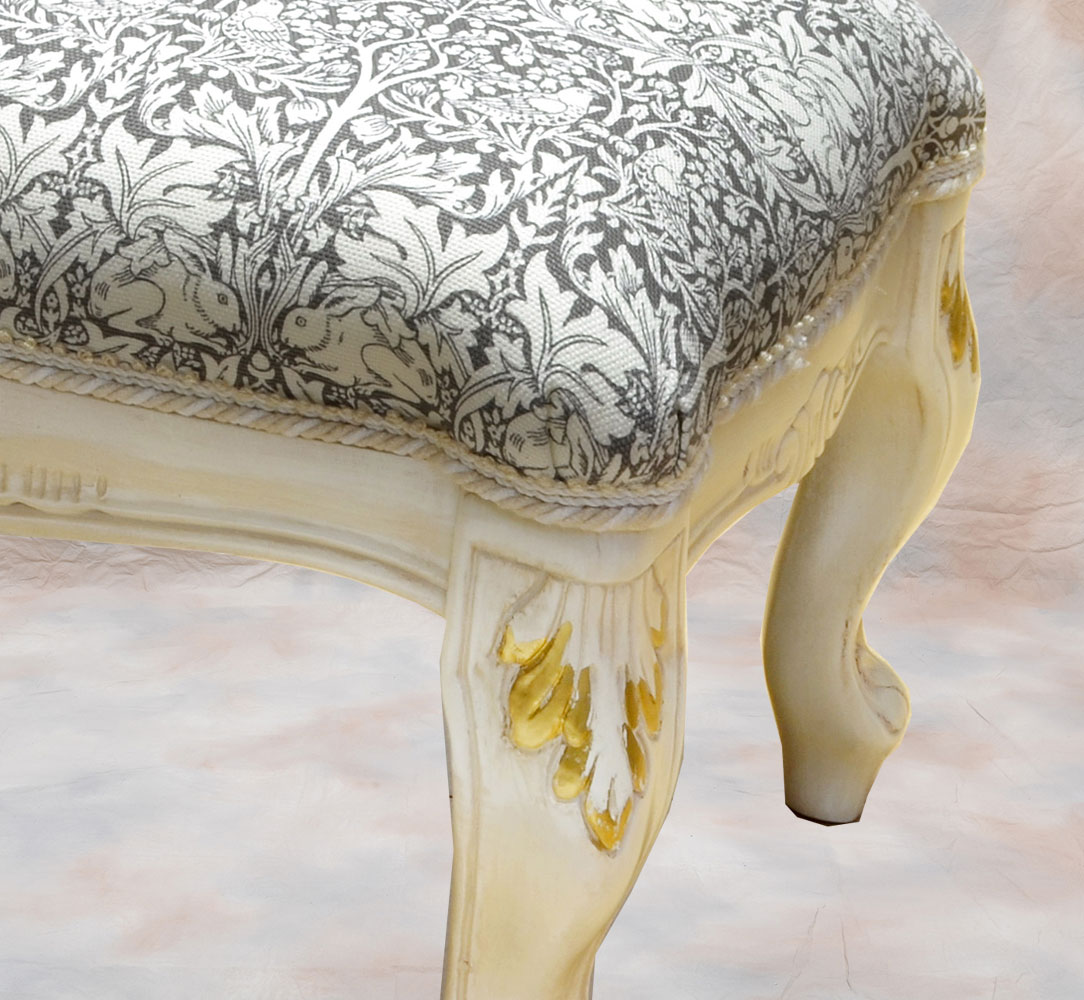イタリア製オットマンスツール アンティークホワイト+ゴールド ベストオブモリス ｜TS-10SW/WM/BR