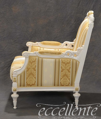 イタリア製 アームチェア マーキュリー アンティークホワイト+ゴールドリーフ／ゴールド｜MS-301/AWA