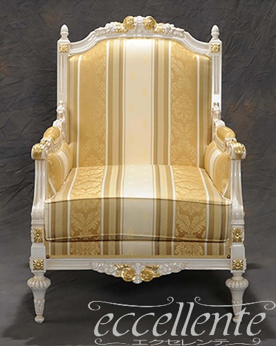 イタリア製 アームチェア マーキュリー アンティークホワイト+ゴールドリーフ／ゴールド｜MS-301/AWA