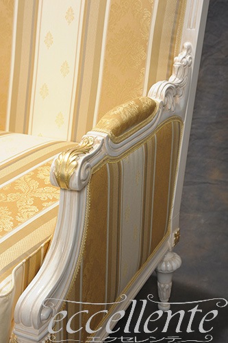 イタリア製 アームチェア マーキュリー アンティークホワイト+ゴールドリーフ／ゴールド｜MS-301/AWA