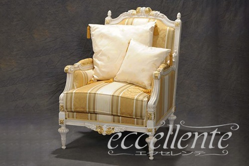 イタリア製 アームチェア マーキュリー アンティークホワイト+ゴールドリーフ／ゴールド｜MS-301/AWA