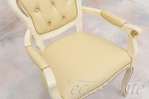 GP-06WAL7IV イタリア製アームチェア ヴェネチアーナ アンティークホワイト+ゴールド革 アイボリー