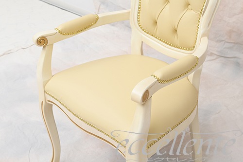 GP-06WAL7IV イタリア製アームチェア ヴェネチアーナ アンティークホワイト+ゴールド革 アイボリー