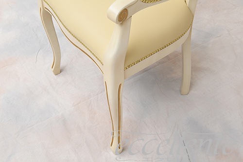 GP-06WAL7IV イタリア製アームチェア ヴェネチアーナ アンティークホワイト+ゴールド革 アイボリー