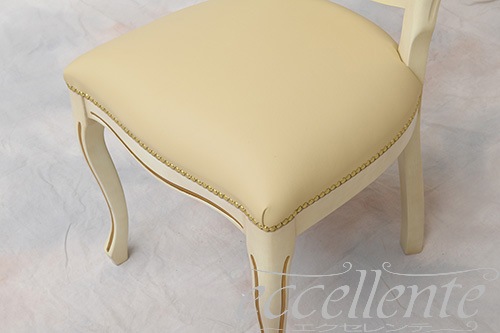 GP-06WAL7IV イタリア製アームチェア ヴェネチアーナ アンティークホワイト+ゴールド革 アイボリー