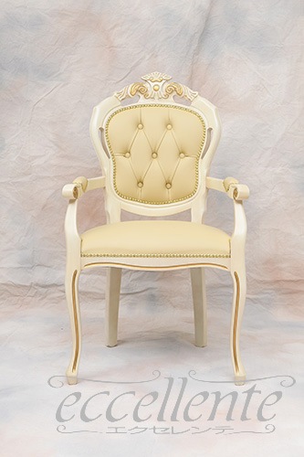 GP-06WAL7IV イタリア製アームチェア ヴェネチアーナ アンティークホワイト+ゴールド革 アイボリー