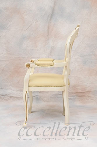 GP-06WAL7IV イタリア製アームチェア ヴェネチアーナ アンティークホワイト+ゴールド革 アイボリー