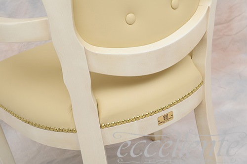GP-06WAL7IV イタリア製アームチェア ヴェネチアーナ アンティークホワイト+ゴールド革 アイボリー