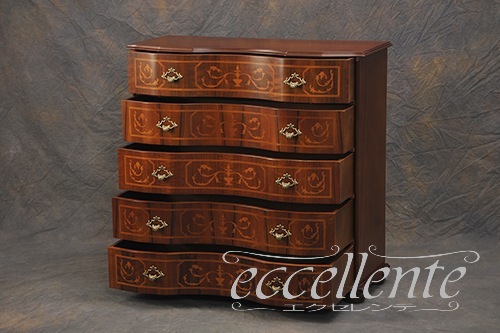 イタリア製 5段チェスト 象嵌／ウォールナット｜5 drawer chest with inlay/Walnut Finish｜TV-0045NO