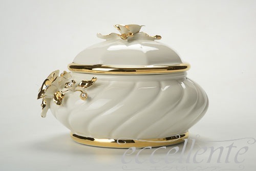 イタリア製 フタ付ボウル Gold Flowers ＆Crystal｜Bowl with lid Gold Flowers＆Crystal｜CB-549BO