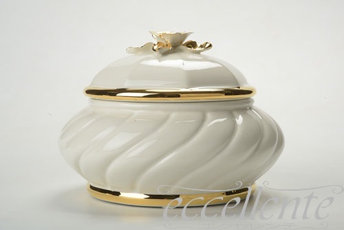 イタリア製 フタ付ボウル Gold Flowers ＆Crystal｜Bowl with lid Gold Flowers＆Crystal｜CB-549BO