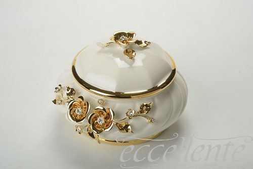 イタリア製 フタ付ボウル Gold Flowers ＆Crystal｜Bowl with lid Gold Flowers＆Crystal｜CB-549BO