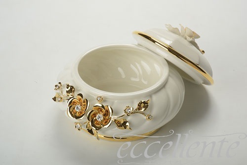 イタリア製 フタ付ボウル Gold Flowers ＆Crystal｜Bowl with lid Gold Flowers＆Crystal｜CB-549BO