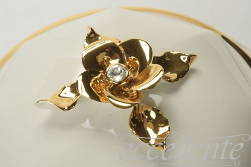 イタリア製 フタ付ボウル Gold Flowers ＆Crystal｜Bowl with lid Gold Flowers＆Crystal｜CB-549BO