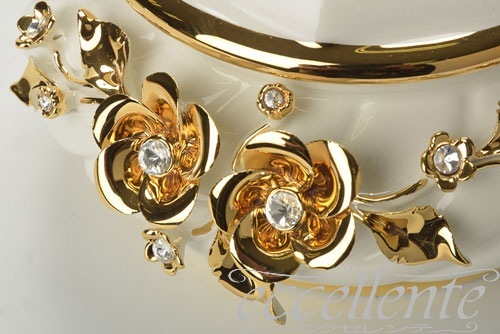 イタリア製 フタ付ボウル Gold Flowers ＆Crystal｜Bowl with lid Gold Flowers＆Crystal｜CB-549BO