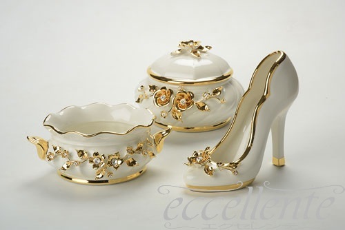 イタリア製 フタ付ボウル Gold Flowers ＆Crystal｜Bowl with lid Gold Flowers＆Crystal｜CB-549BO