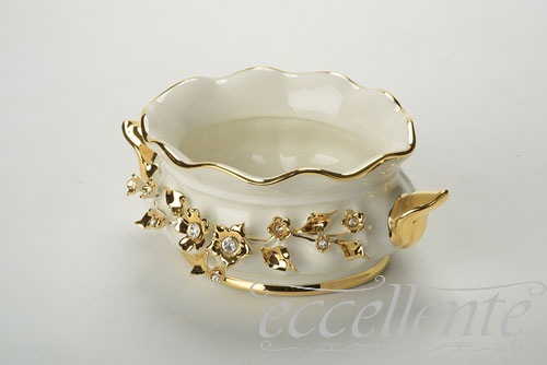 イタリア製 取っ手付ボウル Gold Flowers ＆Crystal｜Bowl with handles Gold Flowers ＆Crystal｜CB-518BO
