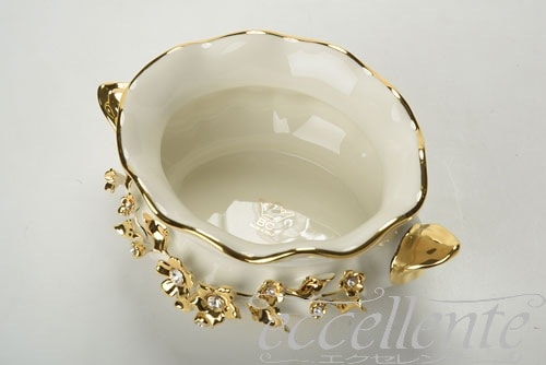 イタリア製 取っ手付ボウル Gold Flowers ＆Crystal｜Bowl with handles Gold Flowers ＆Crystal｜CB-518BO