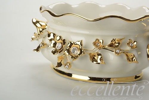イタリア製 取っ手付ボウル Gold Flowers ＆Crystal｜Bowl with handles Gold Flowers ＆Crystal｜CB-518BO
