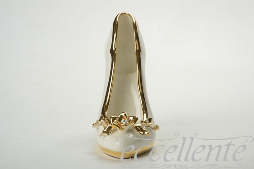 CB-137BO イタリア製 ホワイト シュー Gold Flowers ＆Crystal<br>White shoe Gold Flowers ＆Crystal 