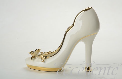 CB-137BO イタリア製 ホワイト シュー Gold Flowers ＆Crystal<br>White shoe Gold Flowers ＆Crystal 
