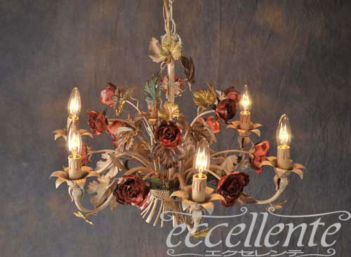 PS-5105/6P イタリア製 シャンデリア 6灯 ローズパステル Chandelier 6 lights/Rose Pastel