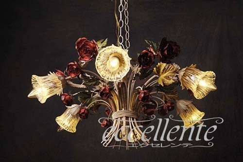 PS-782506P イタリア製 シャンデリア 6灯 ローズパステル Chandelier 6 lights/Rose Pastel