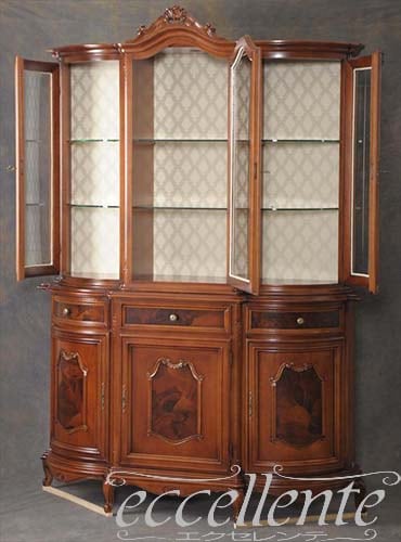 イタリア製 3ドアーカップボード ソニア 象嵌／ウォールナット｜MG