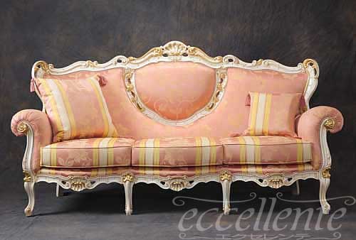 イタリア製 3シートソファ フランカ アンティークホワイト+ゴールド