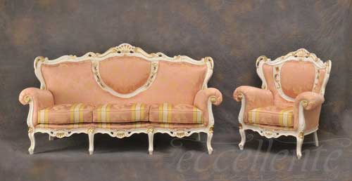 イタリア製 3シートソファ フランカ アンティークホワイト+ゴールド