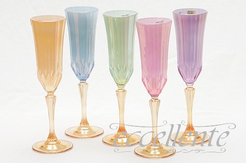 CA-107076BL イタリア製 フルートグラス　ブルー・アンバー<br> Flute glass / Blue&Amber