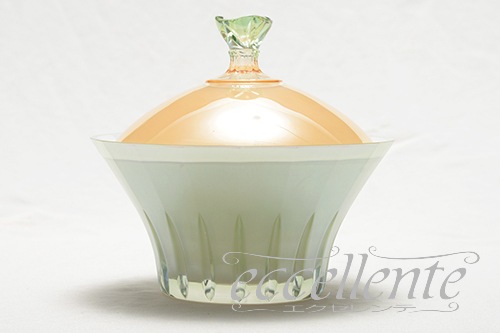 CA-BOXM16GR イタリア製 キャンディボックスM　グリーン・アンバー<br> Flute glass / Green&Amber