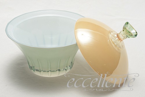 CA-BOXM16GR イタリア製 キャンディボックスM　グリーン・アンバー<br> Flute glass / Green&Amber