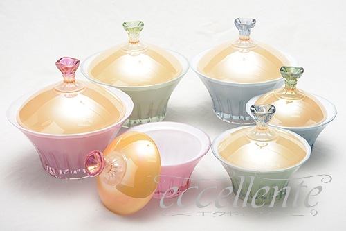 CA-BOXM16GR イタリア製 キャンディボックスM　グリーン・アンバー<br> Flute glass / Green&Amber