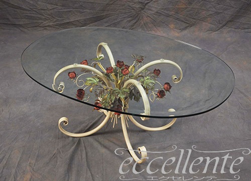 イタリア製 ガラステーブル 楕円 ローズパステル  Glass Table Oval/Rose Pastel｜PS-51004TP