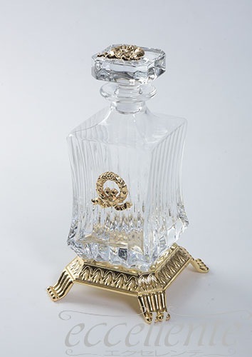 イタリア製 ボトル・グラス3点セット クリアー／ゴールド  Bottle and glasses/Clear&Gold｜OB-128B